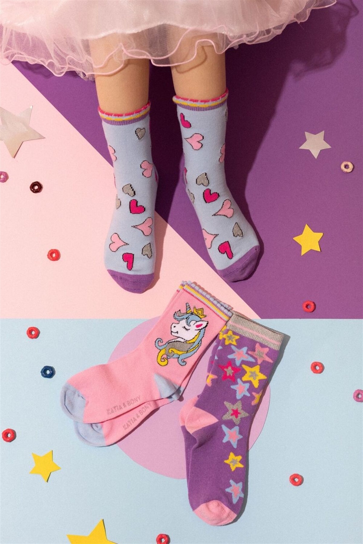 Katia and Bony 3 lü Paket Hediye Kutulu Unicorn Kız Çocuk Soket Çorap Desenli. 1