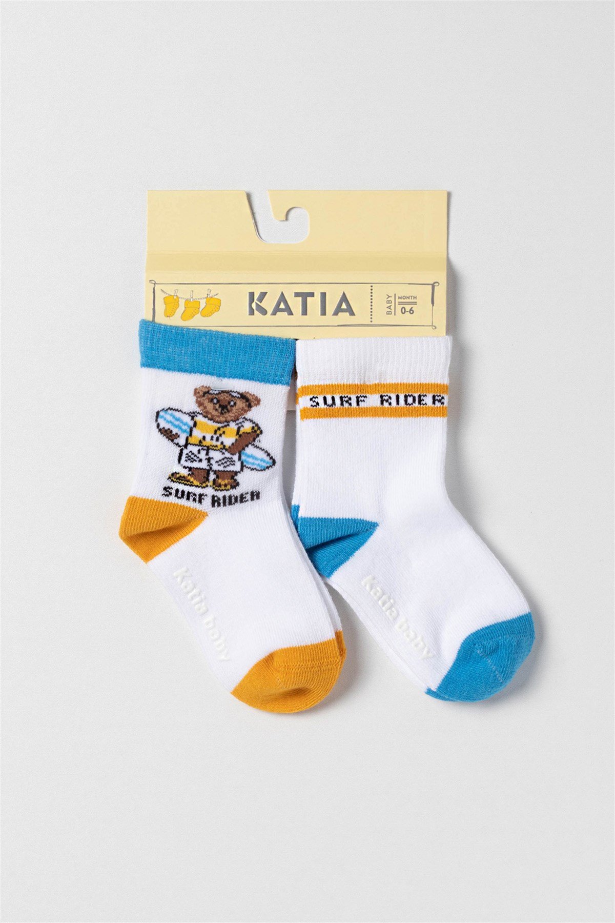 2 li Paket Teal Tales Bear Bebek Çorap-Hardal/MAVİ