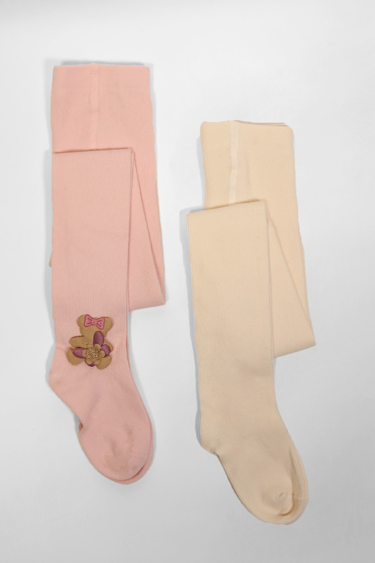 2li Paket Fancy Kız Çocuk Külotlu Çorap ROSE PINK-ECRU