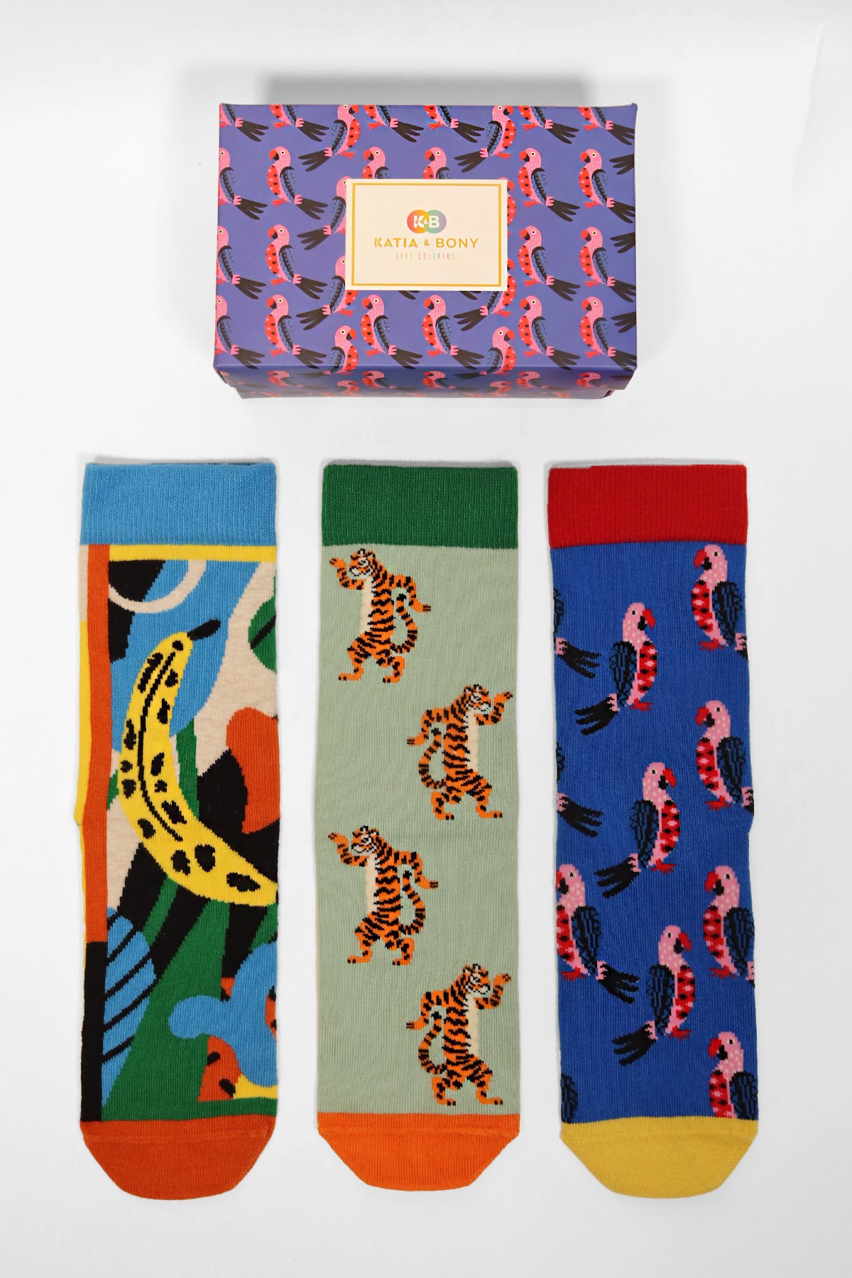 3'lü Paket Art Jungle Box Unisex Soket Çorap Desenli