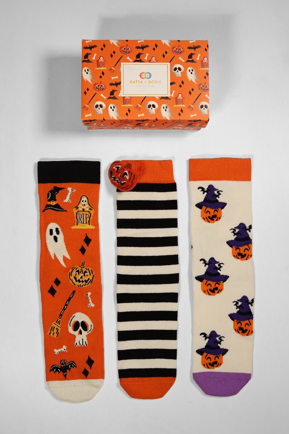 3lü Paket Halloween Box Unisex Soket Çorap Desenli