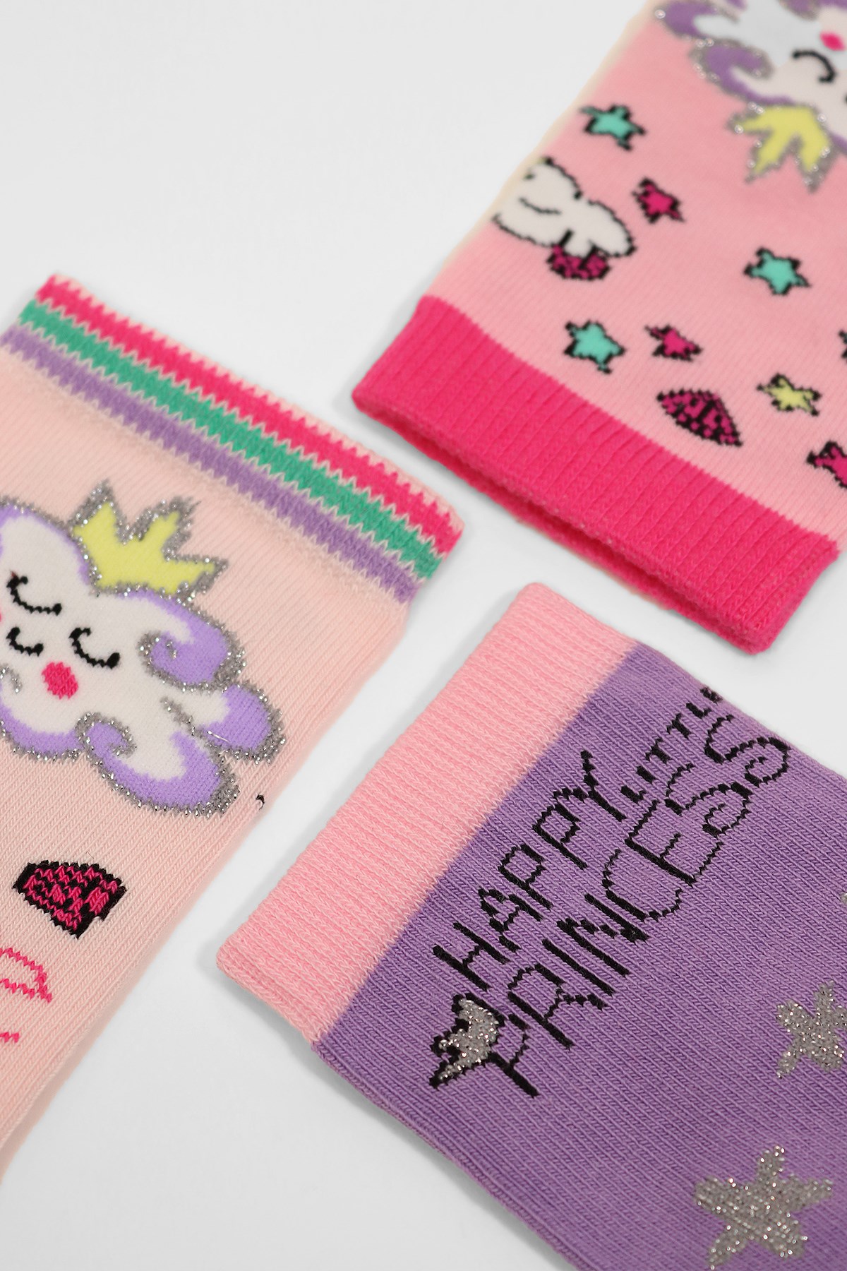 3lü Paket Over The Rainbow Kutulu Kız Çocuk Soket Çorap Desenli