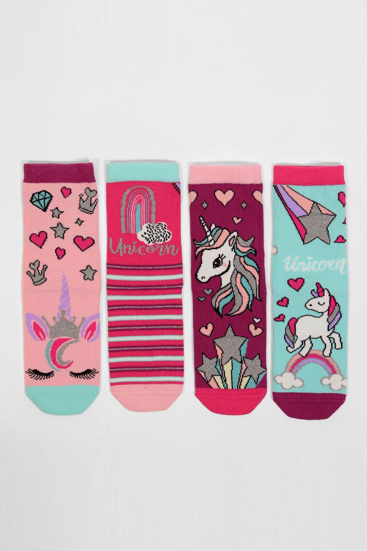 4lü Paket Over The Rainbow Kız Çocuk Soket Çorap Desenli