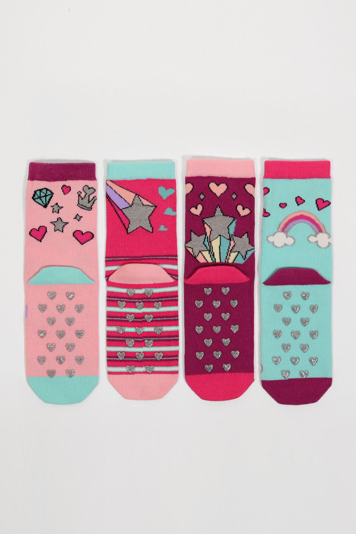 4lü Paket Over The Rainbow Kız Çocuk Soket Çorap Desenli