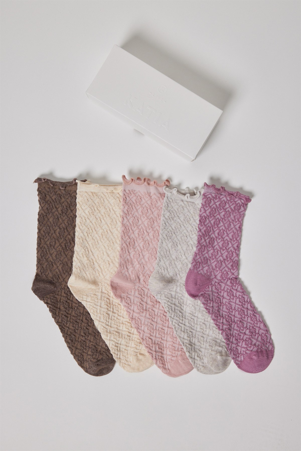 5li Paket Kadın Soket Çorap Desenli