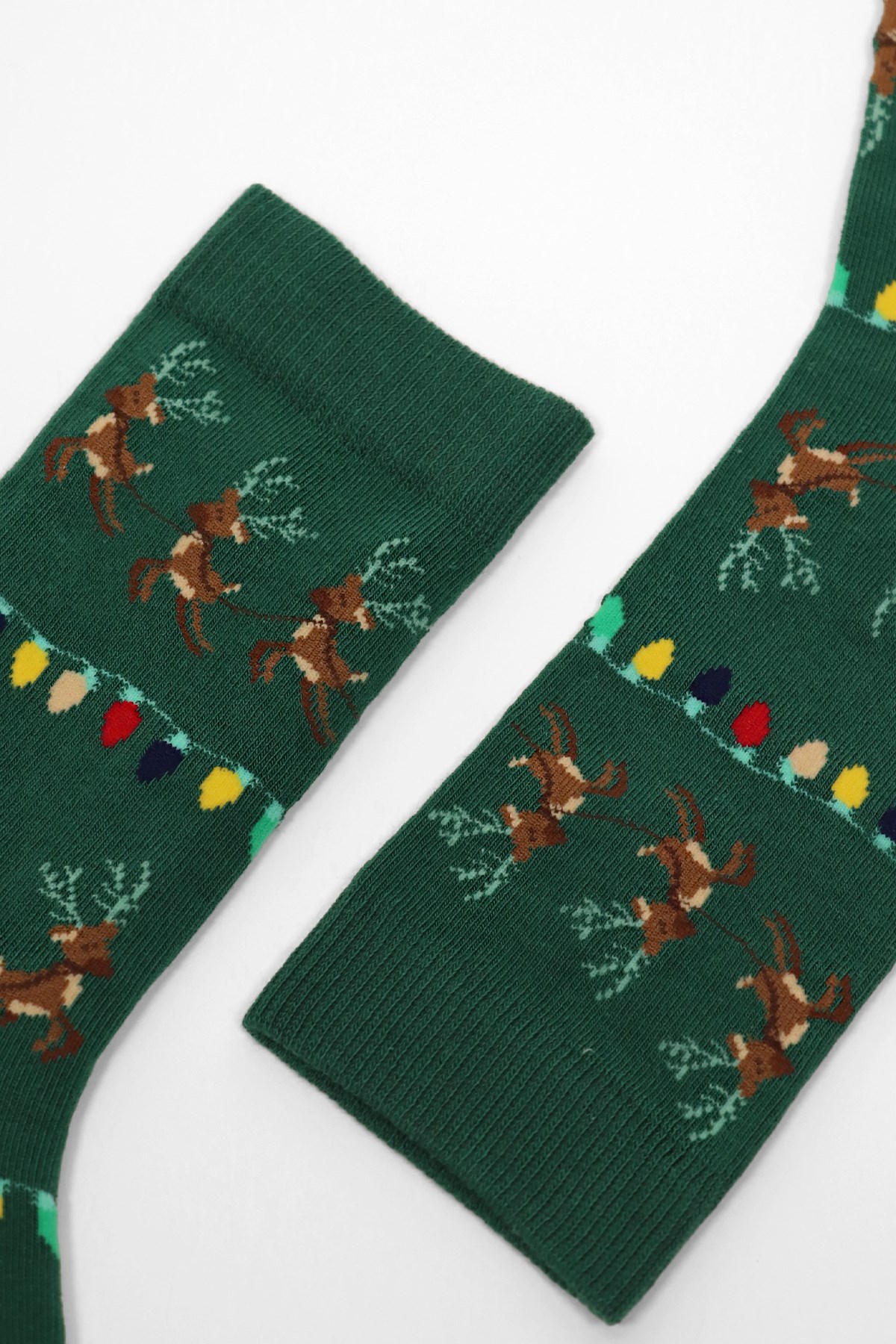 Happy Deer Unisex Soket Çorap Yeşil