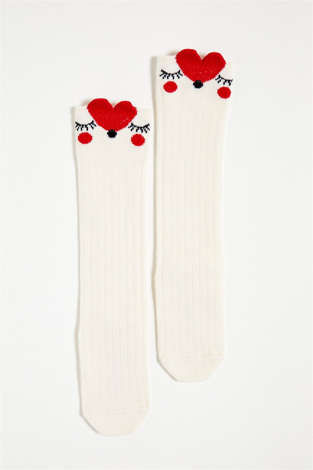Heart Fox Dizüstü Bebek Çorabı-Ekru